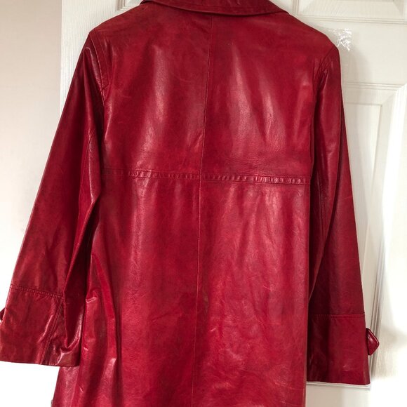 Ruby Red Danier Button Down Leather Coat - Picture 5 of 12